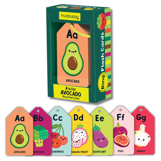 Mudpuppy A is for Avocado — Ring Flashcards 26 Durable Double Sided Alphabet Food Cards and Reclosable Ring with Colorful Art for Babies Age 1+ Perfect for Preschool Or Travel for Teacher and Parents
