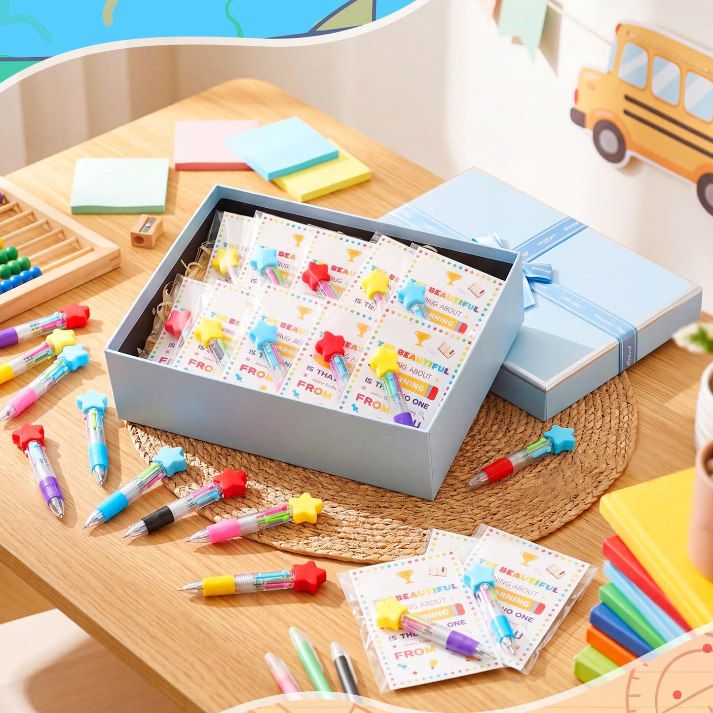 Resurhang 36 Set Back to School Gifts for Student Star 4-in-1 Ballpoint Pen with Motivational Card Clear Gift Bag Star Ballpoint Bulk for First Day of School Party Favor Teacher Rewards Event