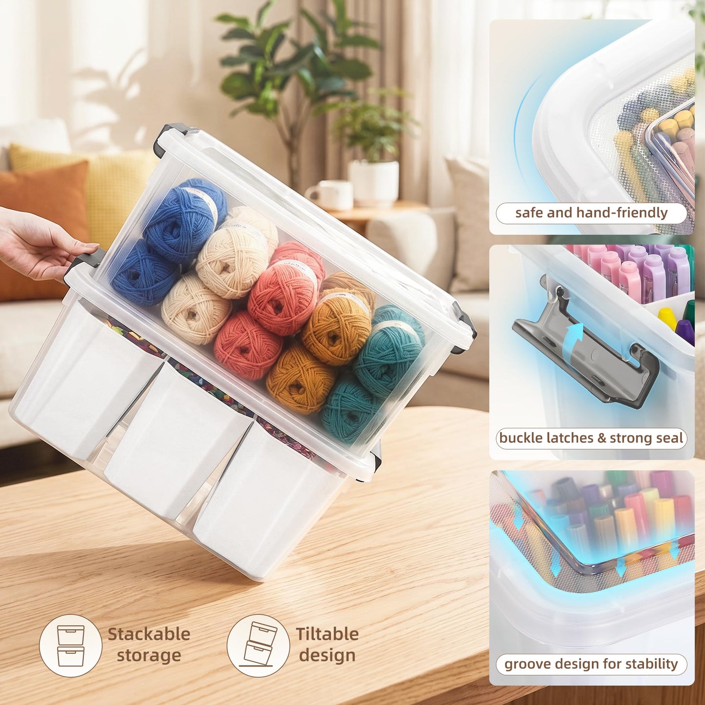 Citylife 17 QT Plastic Storage Bins Clear Storage Box with Lids Multipurpose Stackable Storage Containers for Organizing Tool, Craft, Crayon
