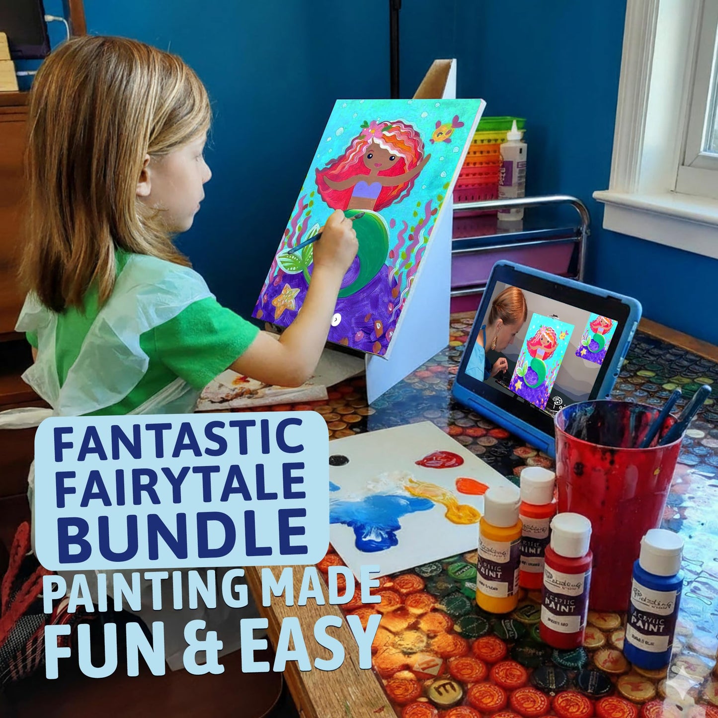 Painting to Gogh – 4-in-1 Kids Painting Kit – 4 Canvases, Set of 3 Brushes, Acrylic Paint, Easels, Palettes –Ages 6+