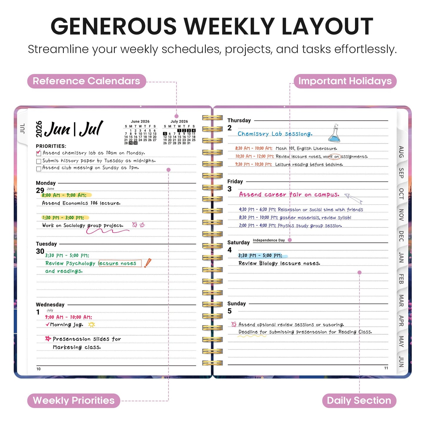 Planner 2026-2027, Academic Year Weekly and Monthly Calender Planner, from Jul 2026 - Jun 2027, Spiral Bound School Planning Book, Perfect for Teacher, Student, Women & Men, A4 (8.5" x 11"), Alpine Twilight