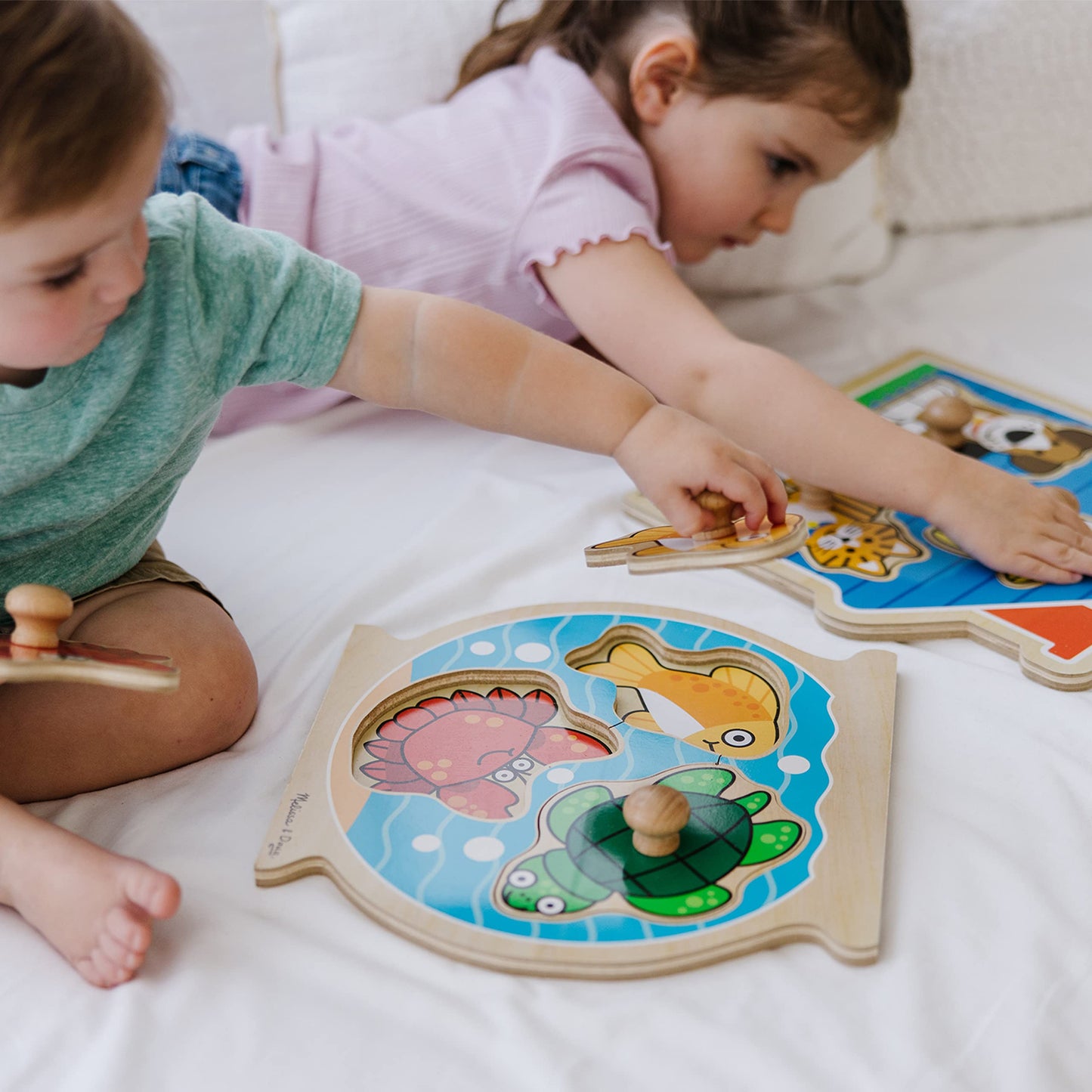 Melissa & Doug Animals Jumbo Knob Wooden Puzzles Set - Fish and Pets