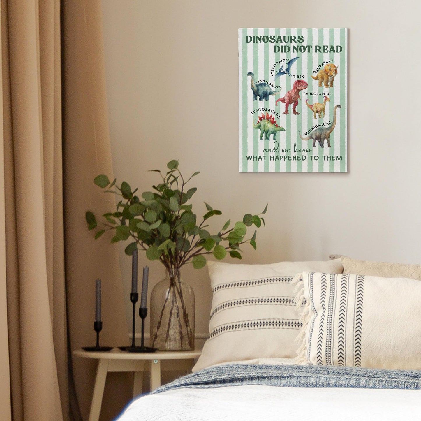 XINCEYWJ Dinosaur Room Wall Decor, Dinosaur Reading Canvas Art Prints Framed, Toddler Boy Room Decor, Dino Artwork Green Dinosaurs Wall Art for Kids Toddler Boy Room Nursery Room, 11x14 In