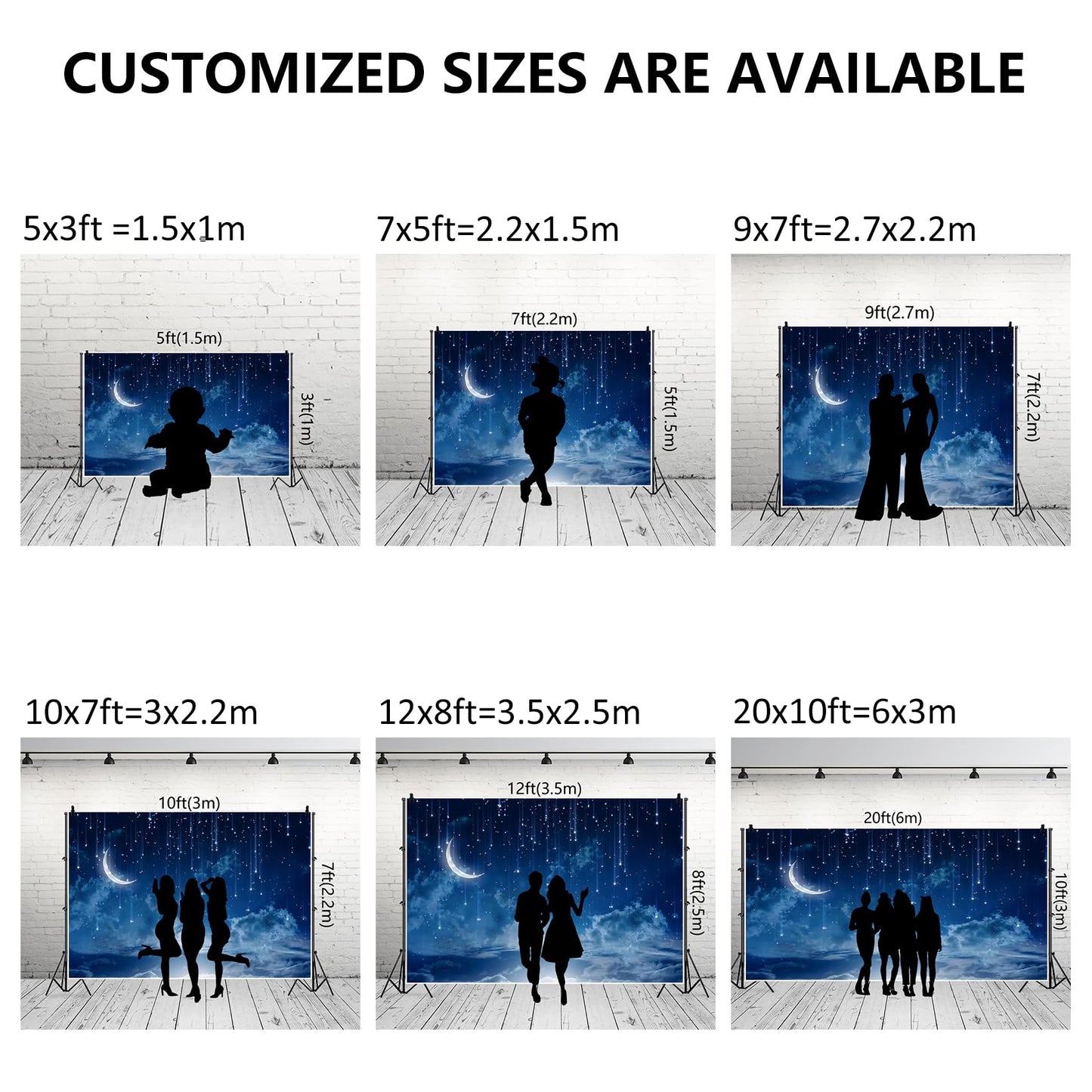 Renaiss 7x5ft Shooting Star Backdrop Blue Galaxy Starburst Curved Moon Background Cosmic Nebula Constellation Celestial Photo Backdrop Twinkle Star Meteor Baby Shower Kids Birthday Party Supplies