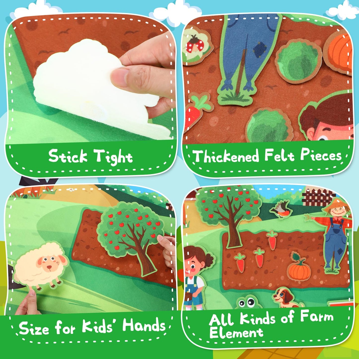 Foilswirl Farm Animals Felt Story Board Set 48pcs 47× 35 Inch Interactive Montessori Birthday Gift Board for Toddlers Storytelling Flannel Early Learning Hanging for Kids Children