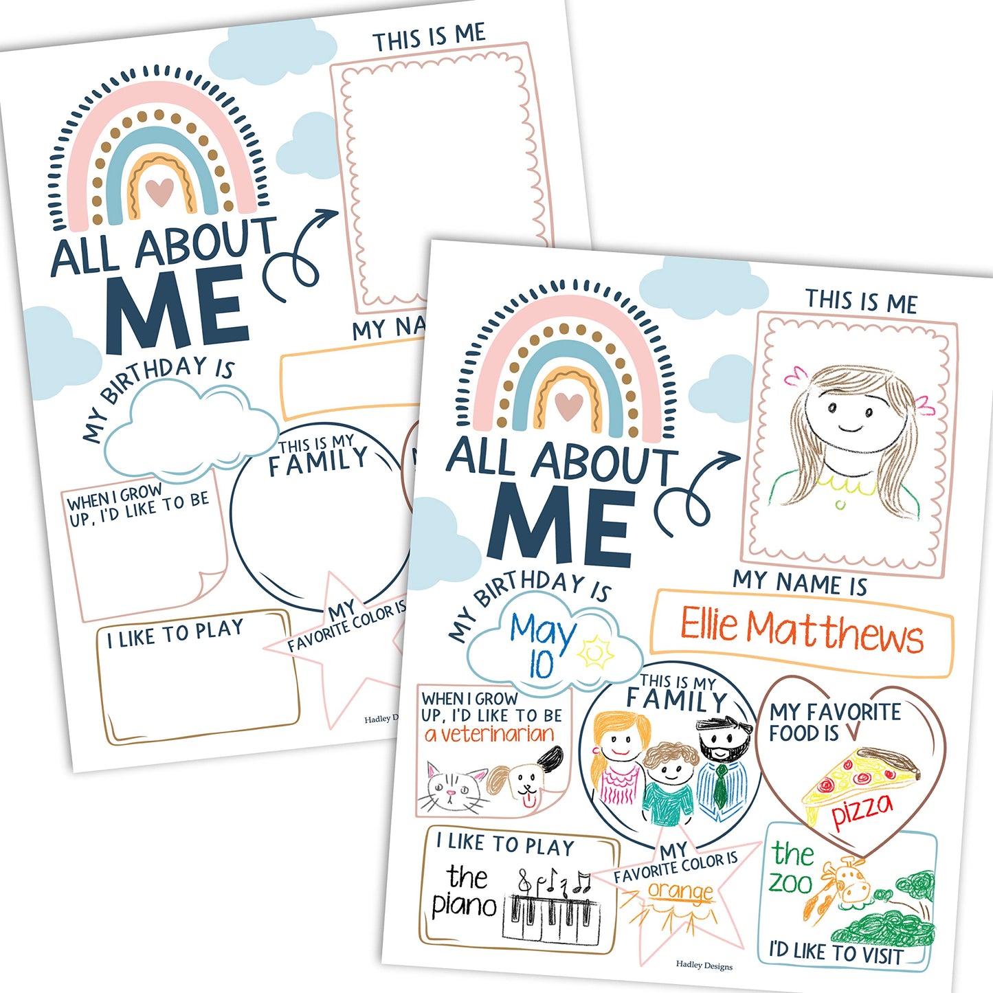 Hadley Designs All About Me Posters for Classroom Must Haves - 20 Star Student Poster, 100 Days of School Items, Star of The Week Poster Elementary Classroom Decor, End of School Year Teacher Supplies