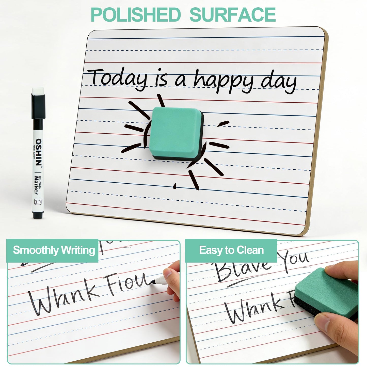 30 Pack Small White Boards, 9"x12" Double Sided Personal Dry Erase Boards Portable Handheld Whiteboards with Lines for Kids, Students, Teacher School, Include 30 Markers, 30 Erasers