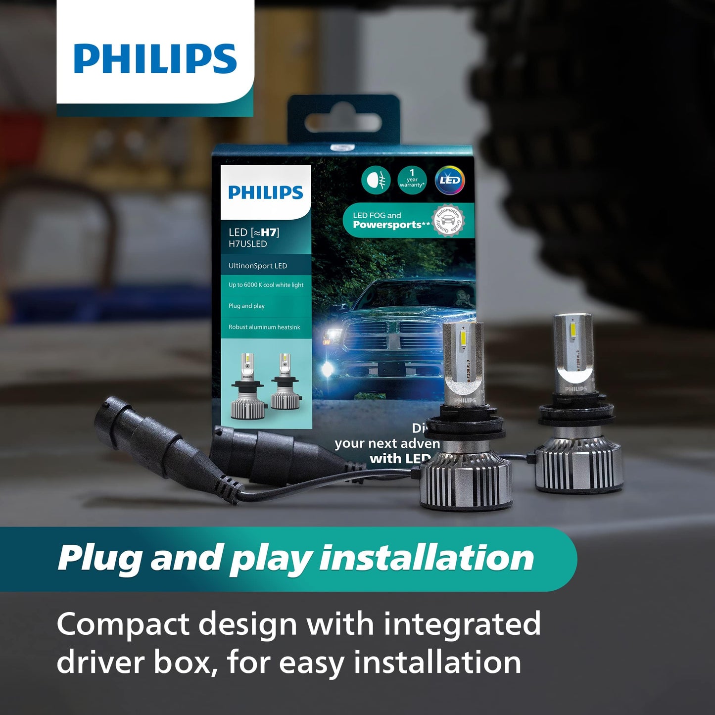 Philips UltinonSport H7 LED Bulb for Fog Light & Headlights, 2 Pack, Model H7USLED
