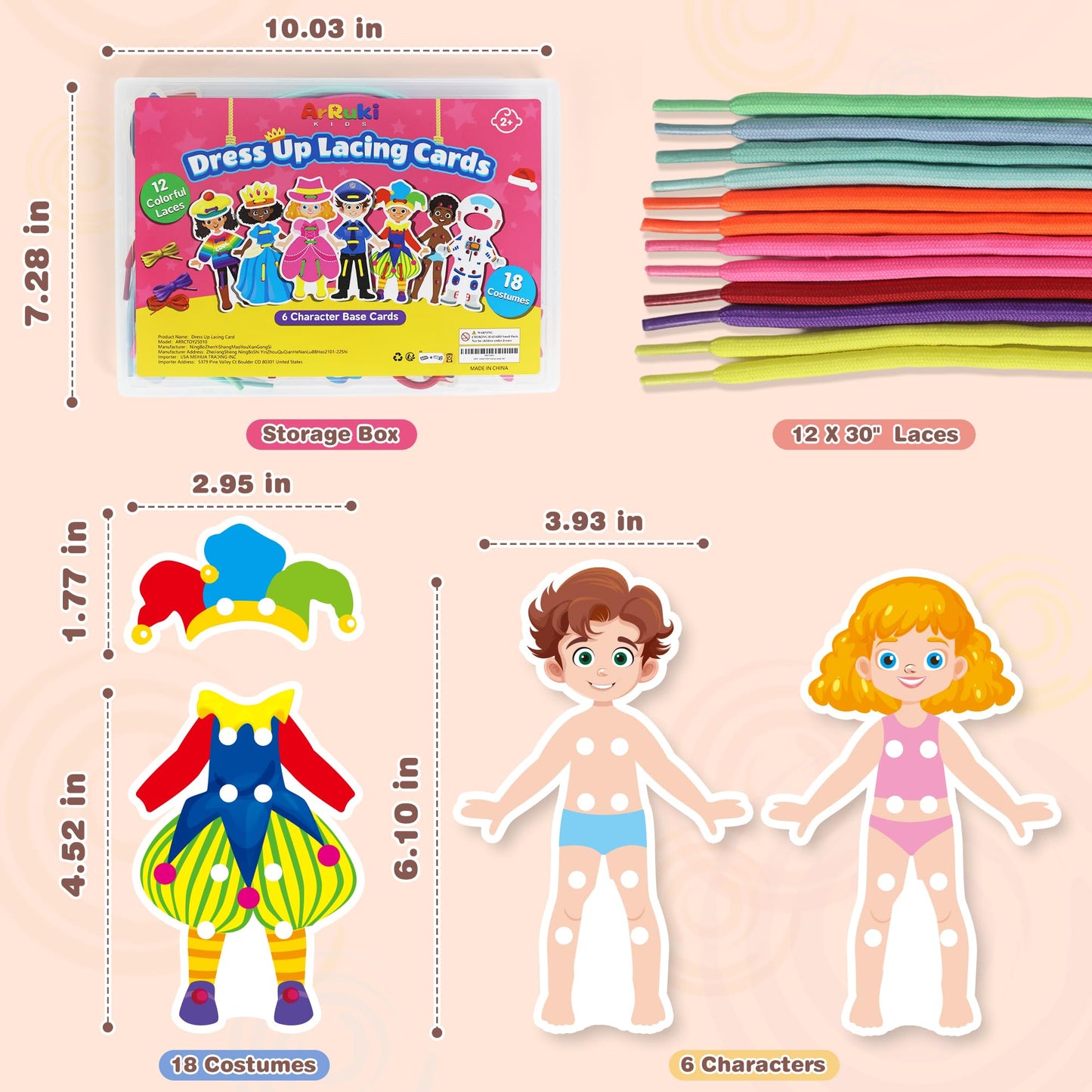 18 Sets Dress Up Lacing Card for Toddlers, Girls Sewing Kit for Kids Montessori Fine Motor Skills Toy for Preschool Learning Activities Kindergarten Toys