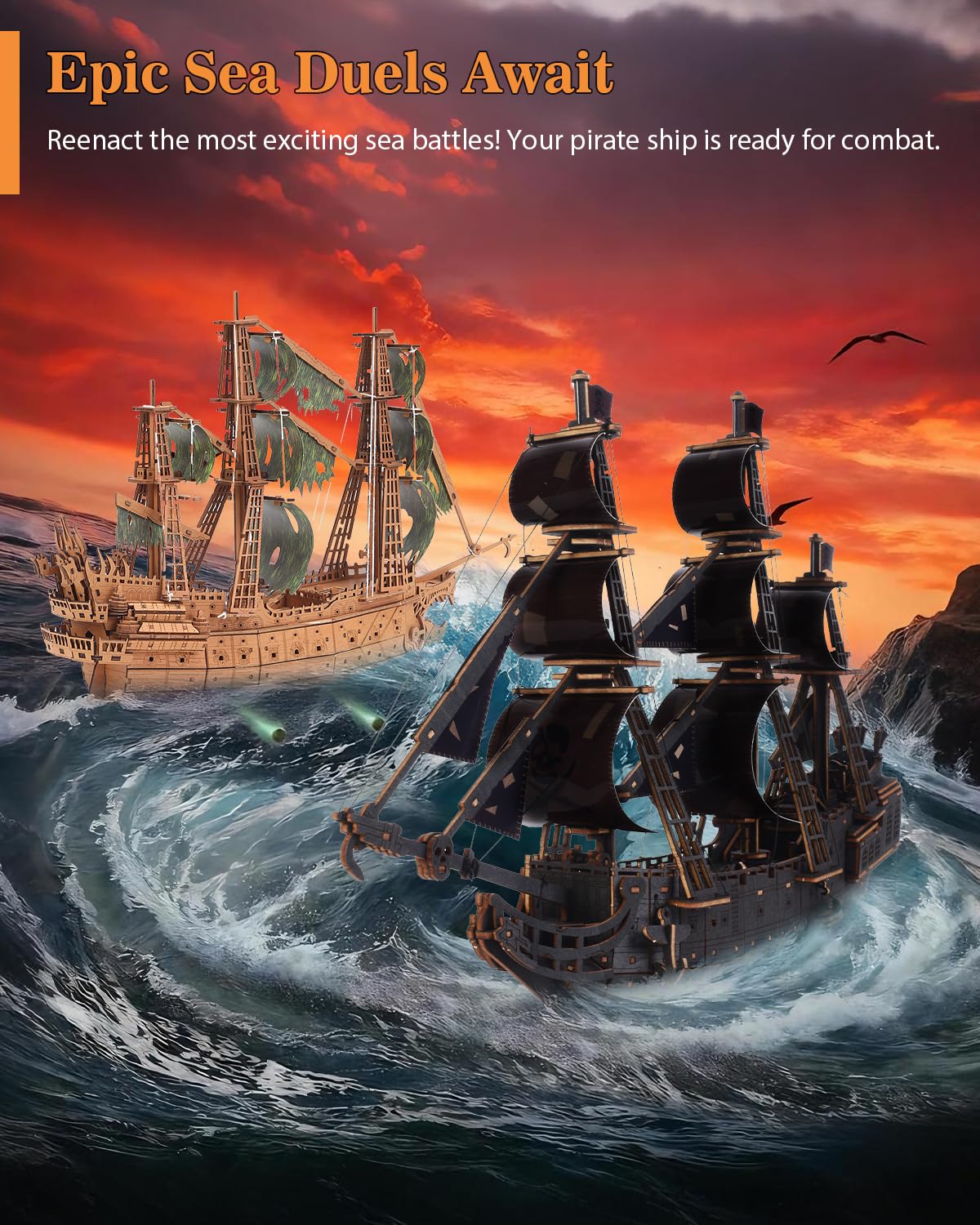 Black Pirate Ship 3D Wooden Puzzle for Adults - Ideal Christmas or Thanksgiving Gift for Model Enthusiasts 3D Puzzles for Adults