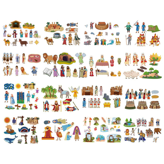 Windkream 16 Pack Felt Board Bible Story Set Flannel Boards Precut Felts Pieces Bible Sets for Preschool Activity Included Noah's Ark, Jonah and the Whale, the Nativity of Jesus