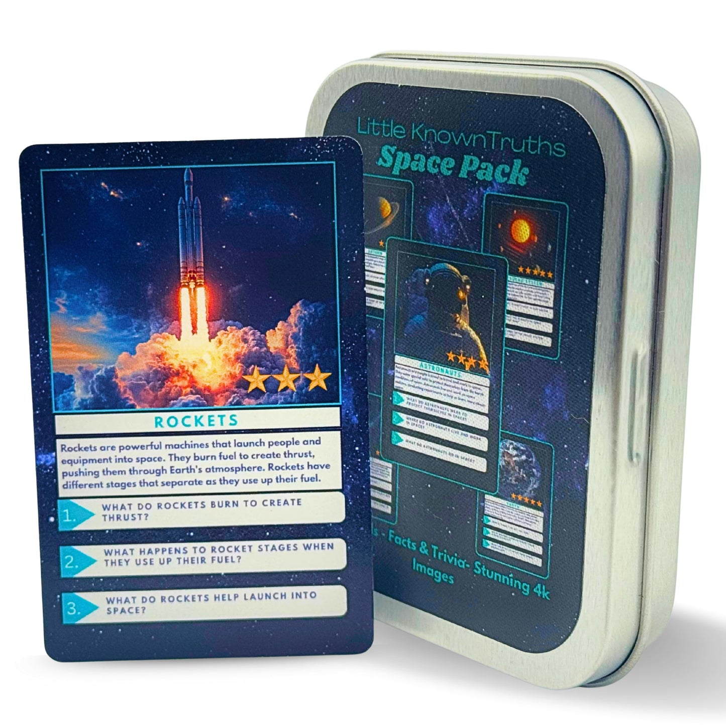Little Known Truths Outer Space Trivia Flash Cards for Kids Ages 3+, Educational Solar System Learning Game, STEM Astronomy Fact Cards in Metal Tin, Screen-Free Travel Toy