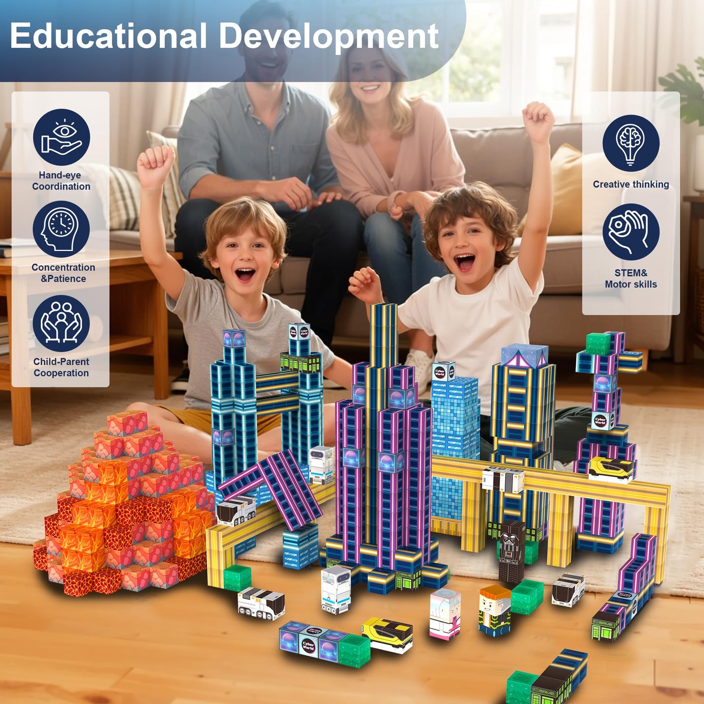 Belveora Magnetic Building Blocks for Kids Ages 3 4 5 6 7 8 9 10, 90 PCS Pixel Style Magnet Cubes, STEM Building Toy with Strong Magnetic, Creative Gift for Boys and Girls(0.8 Inch)