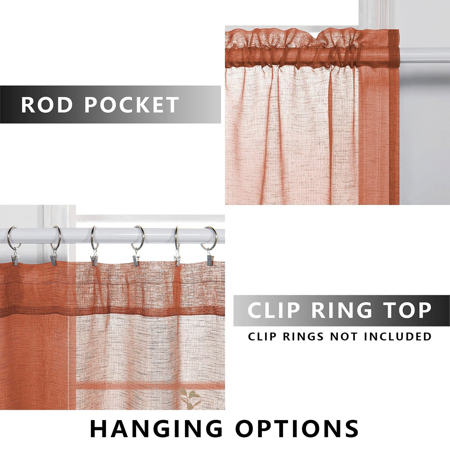 KOUFALL Rustic Curtains for Cabin Living Room 63 Inch Length 2 Panels Set,Farmhouse Sheer Boho Western Curtains for Bedroom 63 Inches Long,Terra Cotta Terracotta Rust Copper Orange
