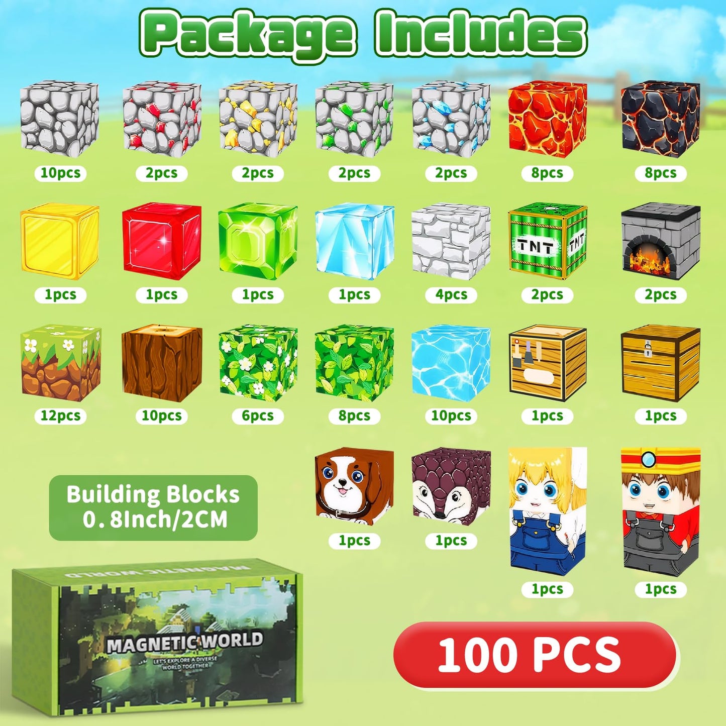 Youngyes Magnetic Blocks, 100 PCS Magnetic Building Blocks Cubes - Stacking Magnet Toys for Kids Toddlers Ages 4-8 8-12, Magnetic Tiles STEM Toys Christmas Birthday Gifts for Boys Girls (0.8IN/2CM)