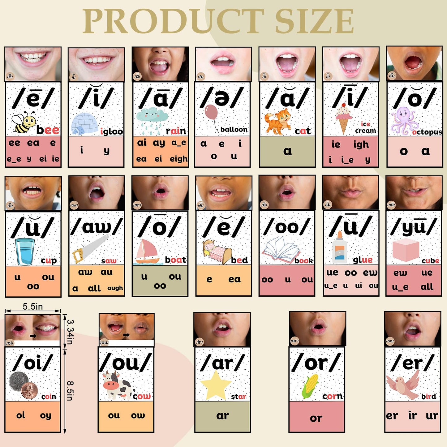 Ireer Pastel Vowels Sound Wall for Classroom Neutral Phonics Kit, Science of Reading Posters for Classroom Decor, Kindergarten Speech Materials, Phonemic Awareness, Esl Teaching Material