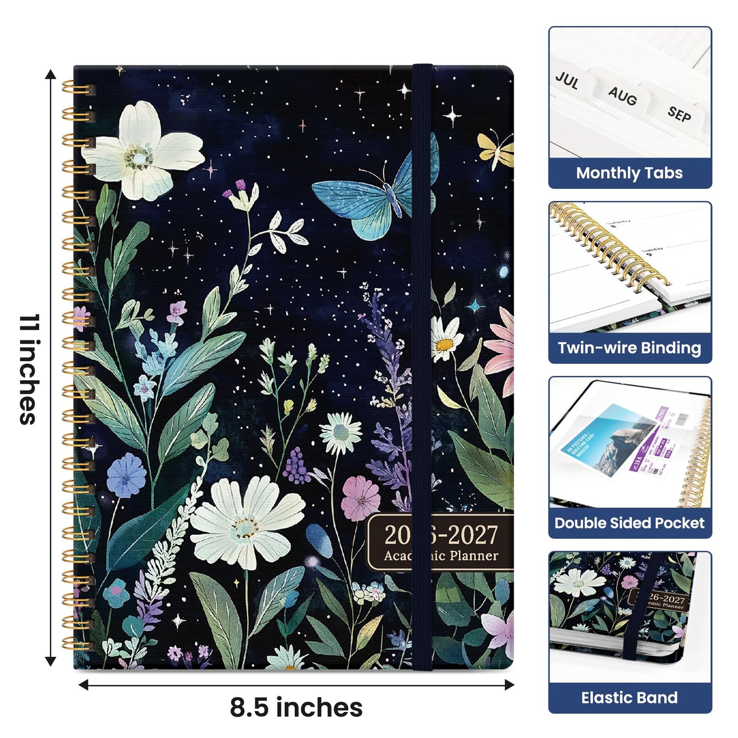 Planner 2026-2027, Academic Year Monthly and Weekly Calendar Planner, Jul 2026 - Jun 2027, Hardcover Teacher Student Planning Agenda book with Tabs, Perfect for School Office Supplies, 8.5" x 11" - Celestial