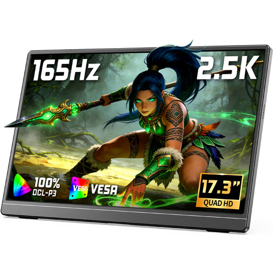 VILVA Portable-Monitor-for-Laptop 17.3'' 2.5K QHD 165Hz Gaming Display, Ultra-Slim Metal Body, Built-in Stand, USB-C HDMI External Monitor for Laptop, PC, PS5, Xbox, Switch