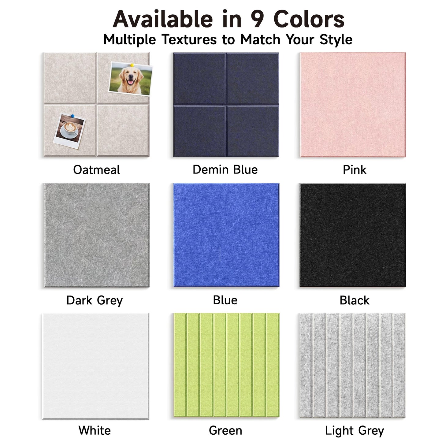 MISSDAY Oatmeal Acoustic Wall Panel Felt Bulletin Board 48" x 36" Cork Board for Wall, 12-Pack Boards with 72 Removable Adhesive Tabs, 50 Pins, Pin Board for Home Office Classroom Soundproof Wall Tile