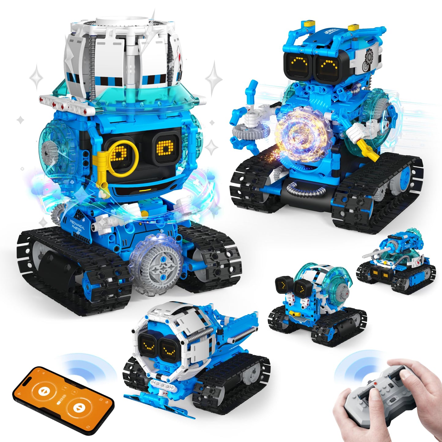 Opmind 5 in 1 STEM Robot Building Toys for Boys Age 8-13, 494PCS Remote & App-Controlled Set Educational Coding Toy, Kids DIY Sound & Light Interactive Science Sets, Gift for Boys Girls 10-12
