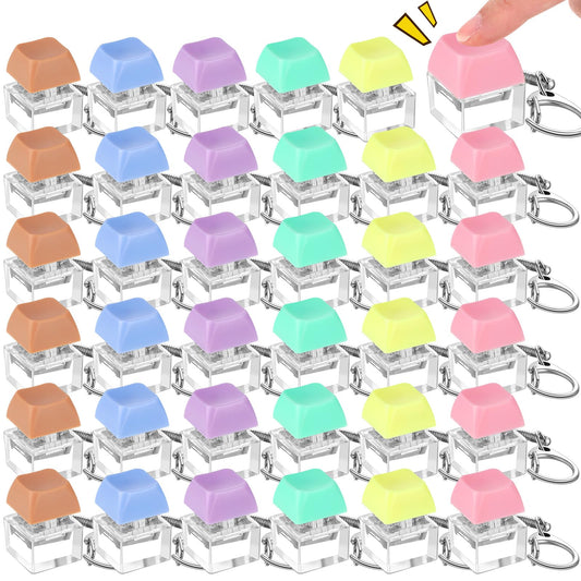 Seeloowy 36 Pcs Keyboard Fidget Clicker Keyboard Keychain Decompression Relief Toys Button Stress Relief Gifts for Adults Pass the Time (Vivid Color)