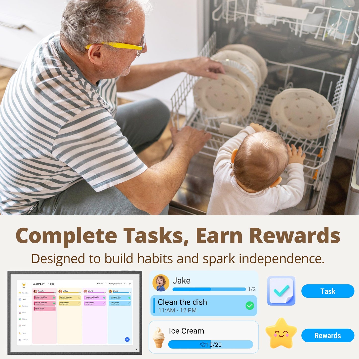 Digital Wall Calendar 15.6 Inch – Interactive Touch Screen Electronic Calendar & Smart Family Hub with Cross-Device Sync, Schedules Reminders, Chore Chart, Rewards & Photo Display