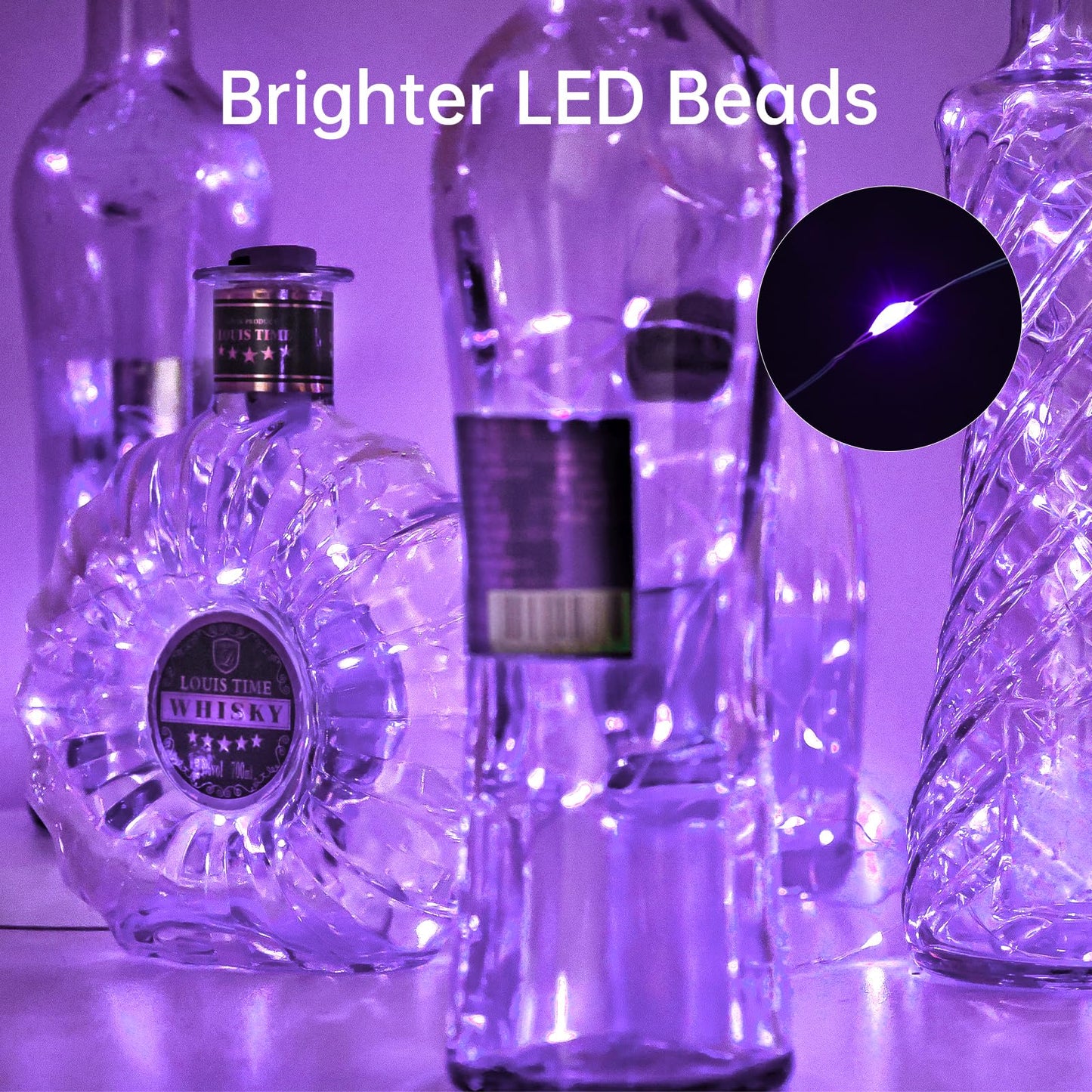 Aluan Wine Bottle Lights 10 Pack, 20 LED Copper Fairy Lights, Waterproof, Purple, Model BL00