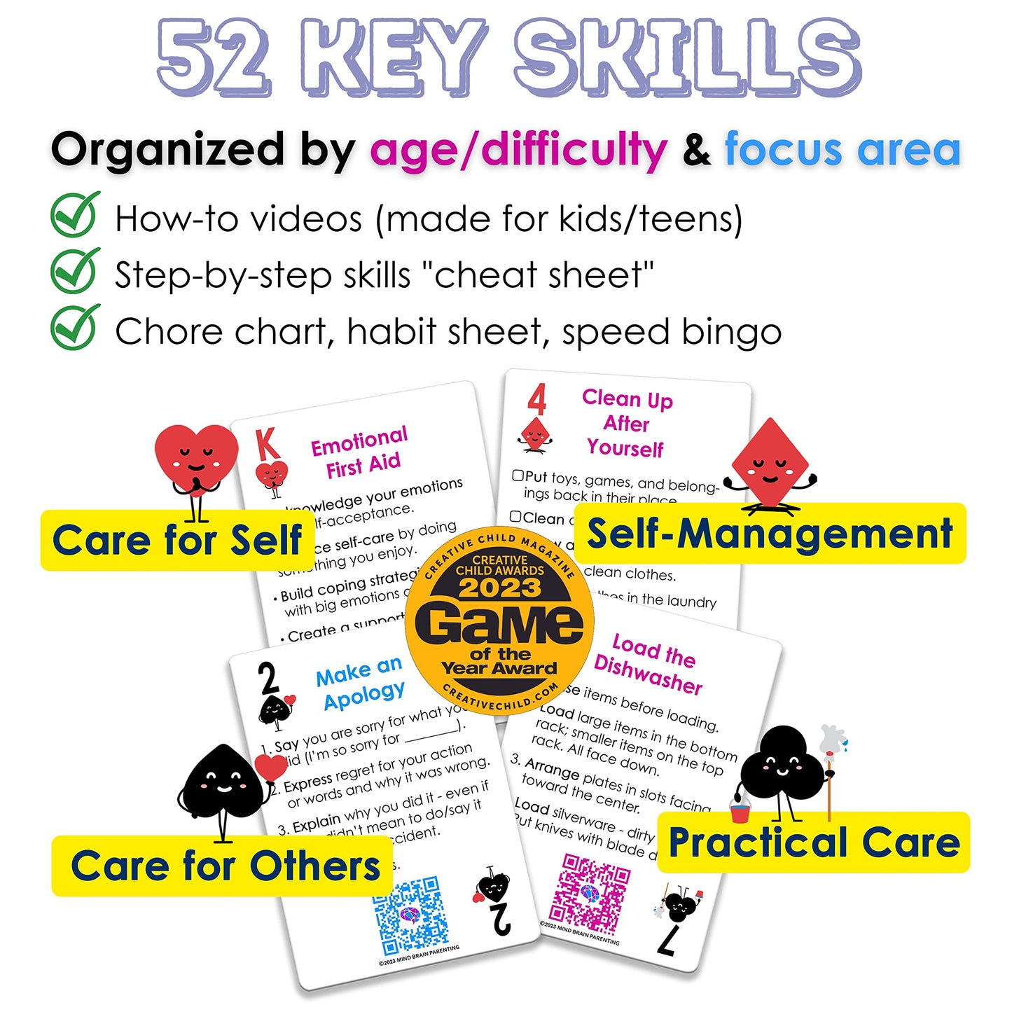 Mind Brain Emotion 52 Essential Life Skills: No-Excuses Game to Teach Kids, Teens & Adults How to Care for Self & Chores, Practical Solution for Responsible Boys, Confident Girls, Happy Family