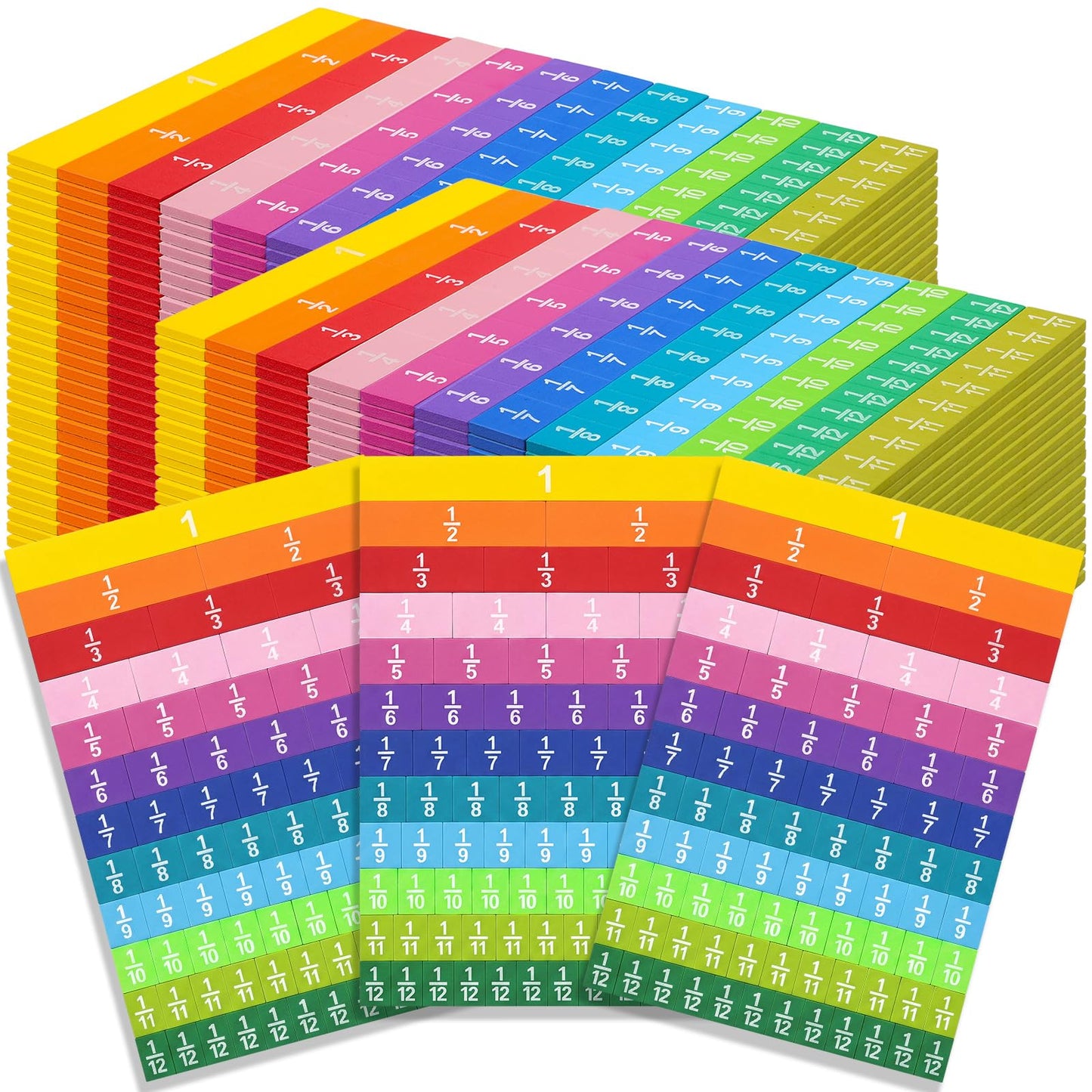 Sayglossy 36 Sets Fraction Tiles Set for Classroom Rainbow 11.8 x 8 in Fraction Strips Bars Math Manipulatives Montessori Math Materials for Home Learning School Educational (Muted Color)