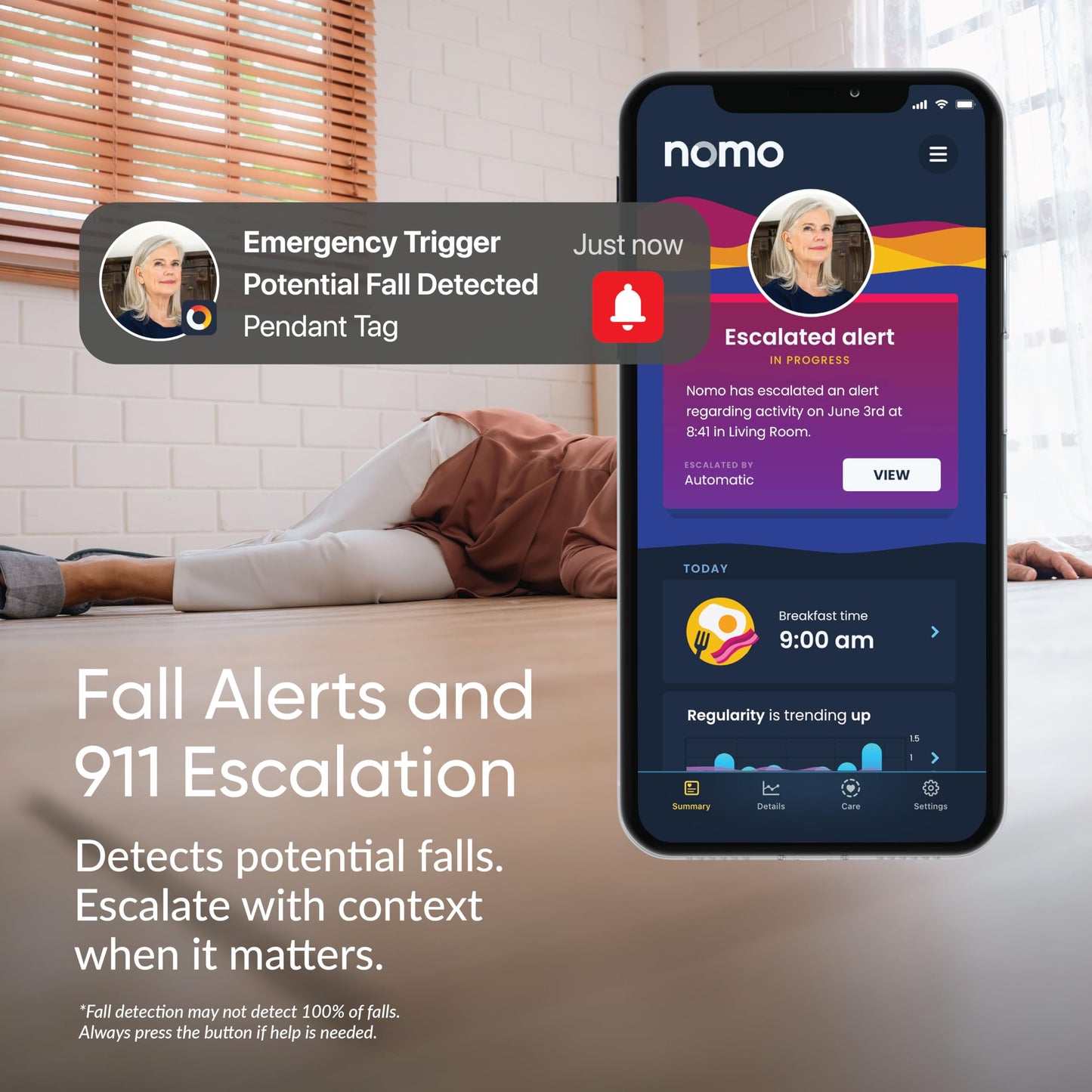 NOMO Smart Care Medical Alert System, Fall Detection for Seniors, WiFi in Home Monitoring Safety System, Emergency Call Button, Custom Fall Alert, Virtual Caregiver, 60-Day Trial, Monthly Subscription