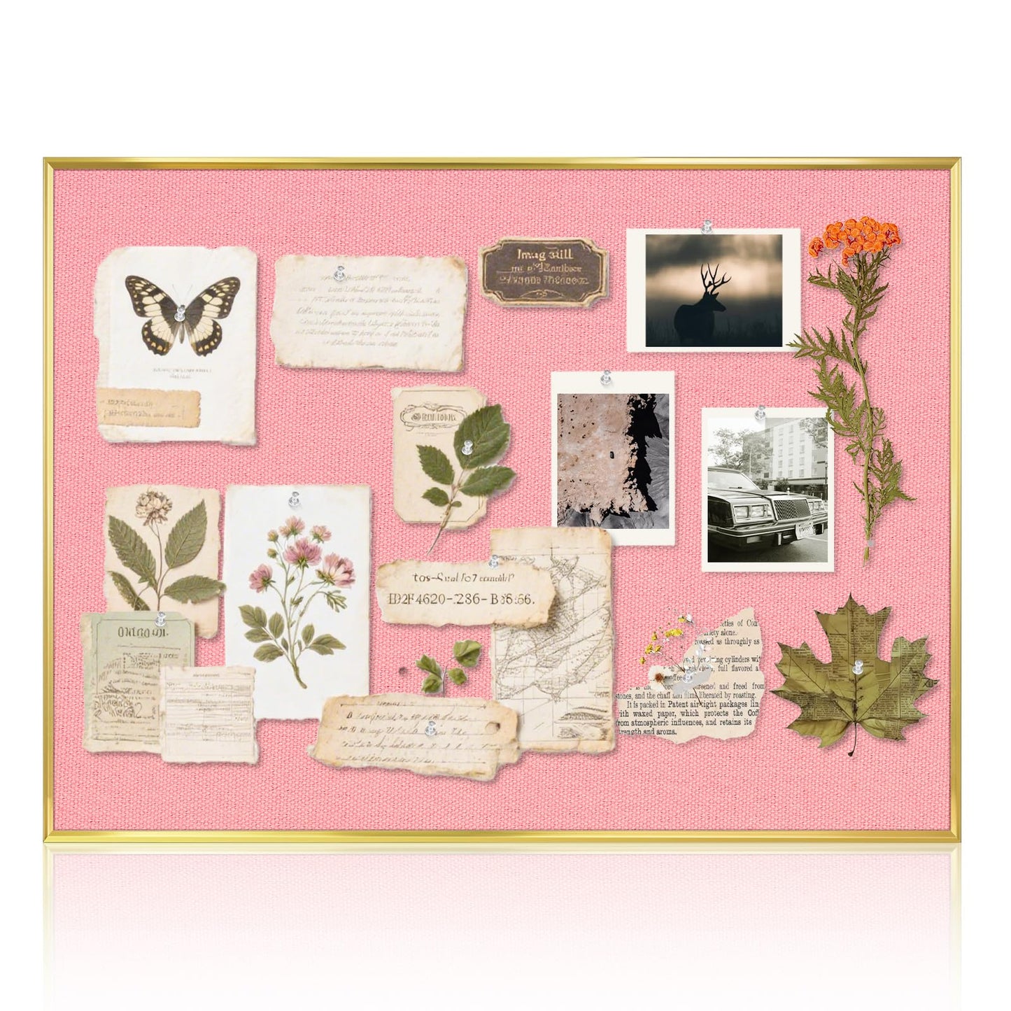 QUEENLINK Linen Bulletin Board 36" x 24", Fabric Pin Board with Gold Aluminum Frame, Decorative Vision Board for Home Office, Bedroom & Dorm Wall Decor, Includes 10 Push Pins, Pink
