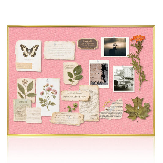 QUEENLINK Linen Bulletin Board 36" x 24", Fabric Pin Board with Gold Aluminum Frame, Decorative Vision Board for Home Office, Bedroom & Dorm Wall Decor, Includes 10 Push Pins, Pink