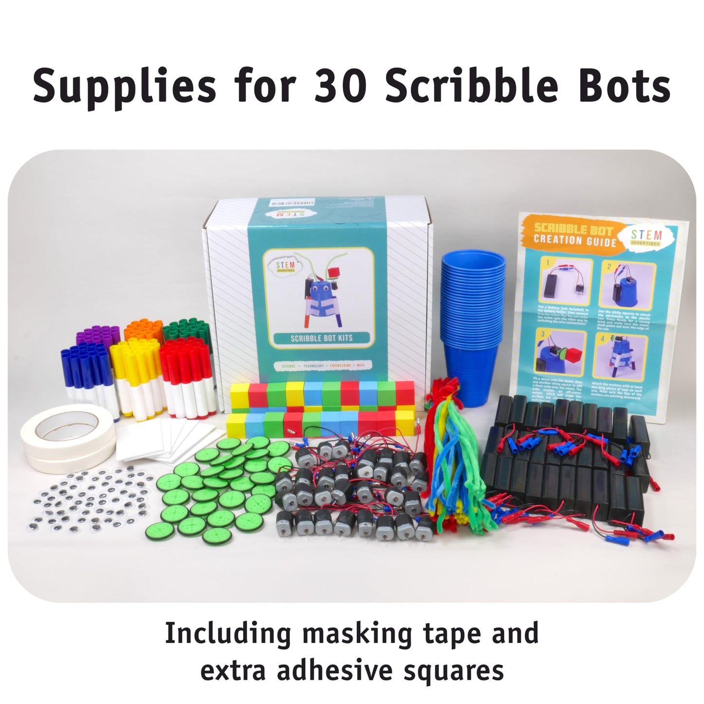 Scribble Bot Kit, 30-Pack – Build 30 Motorized Drawing Robots, Complete STEM Project Kit for Classrooms, Ages 8+