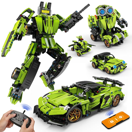 LECPOP STEM Building Blocks Kit, 5 in 1 Remote Control Sports Car and Transform Robot Toy Building Sets, Technic Coding Robotic Toys for Kids Age 8-12, Gifts for 6 7 8-13 Year Old Boys, 591 Pieces