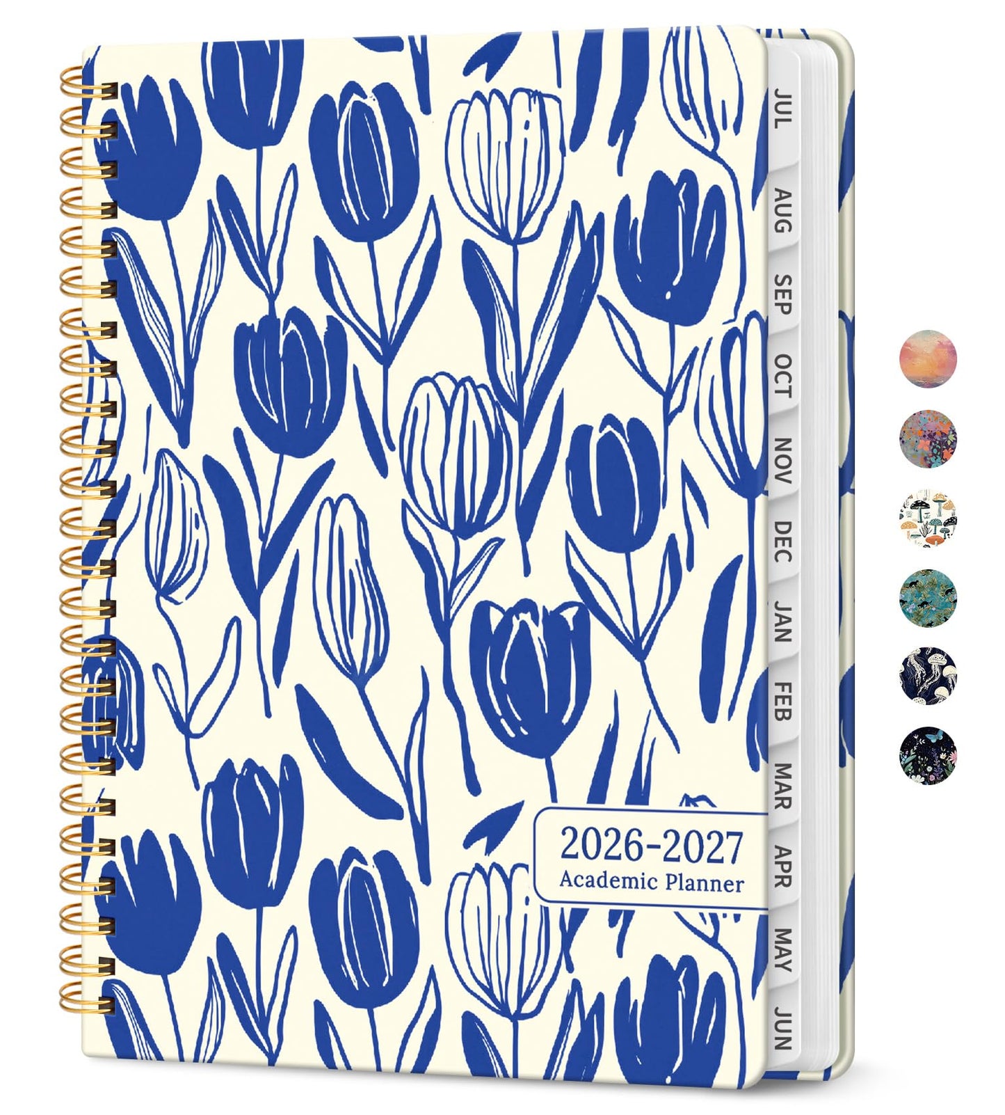Planner 2026-2027, Academic Year Weekly and Monthly Calender Planner, from Jul 2026 - Jun 2027, Spiral Bound School Planning Book, Perfect for Teacher, Student, Women & Men, A5 (6.3" x 8.5"), Indigo Tulips