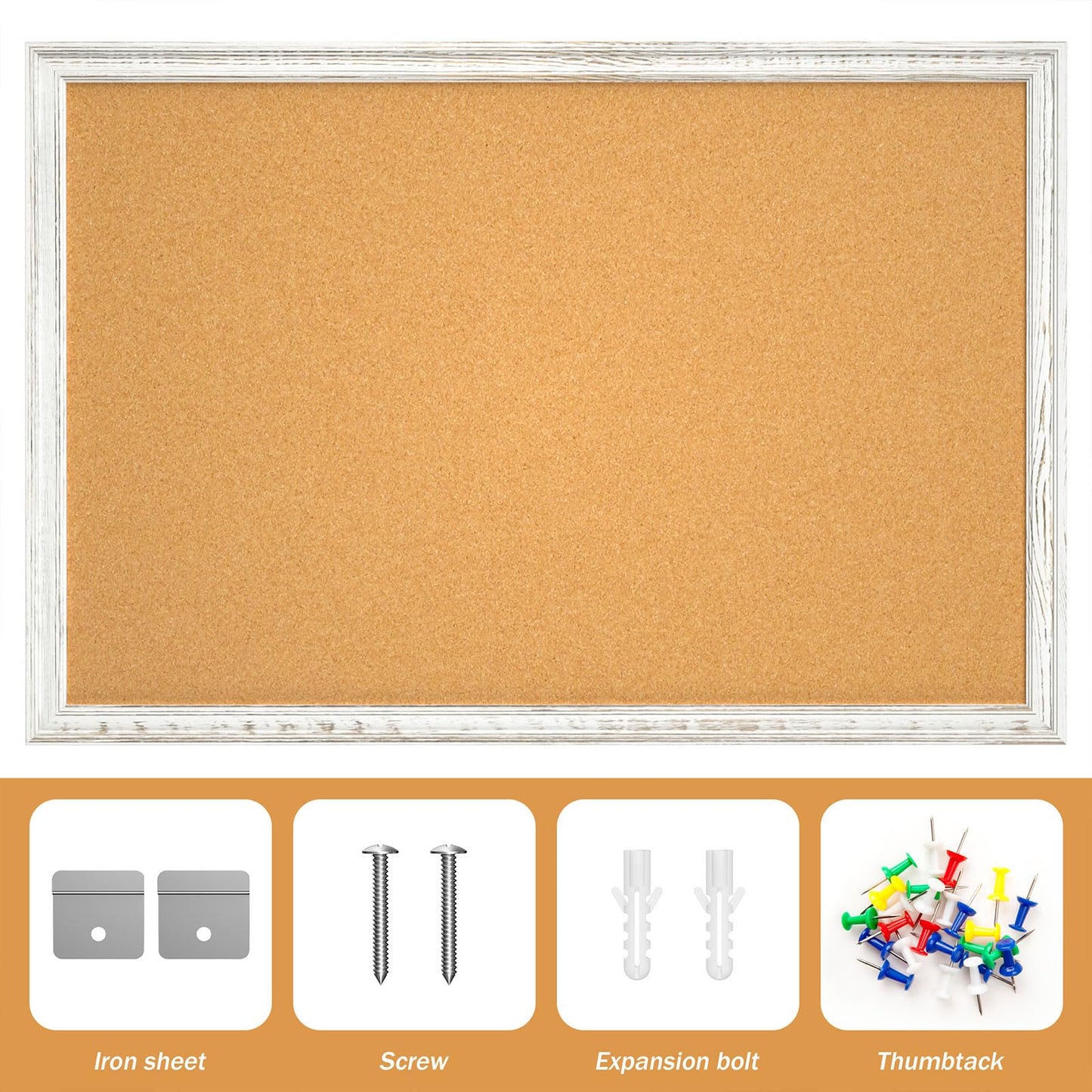 White Cork Board for Wall, 36 x 24 inches Decorative Bulletin Board, Rustic Wooden Frame Pin Board for Office, Dorm, Home Decor