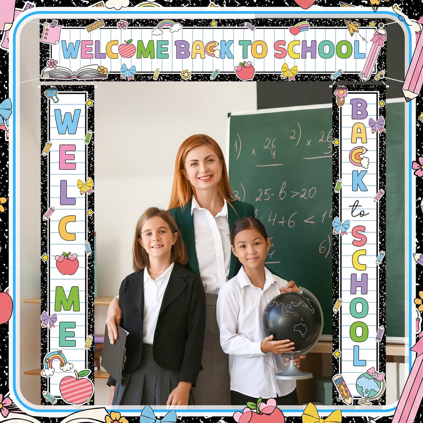 Fanfanwin 3 Pcs Welcome Back to School Banner Pastel Composition First Day of School Decoration Learning Party Supplies for Teacher Kindergarten Primary Classroom Decoration
