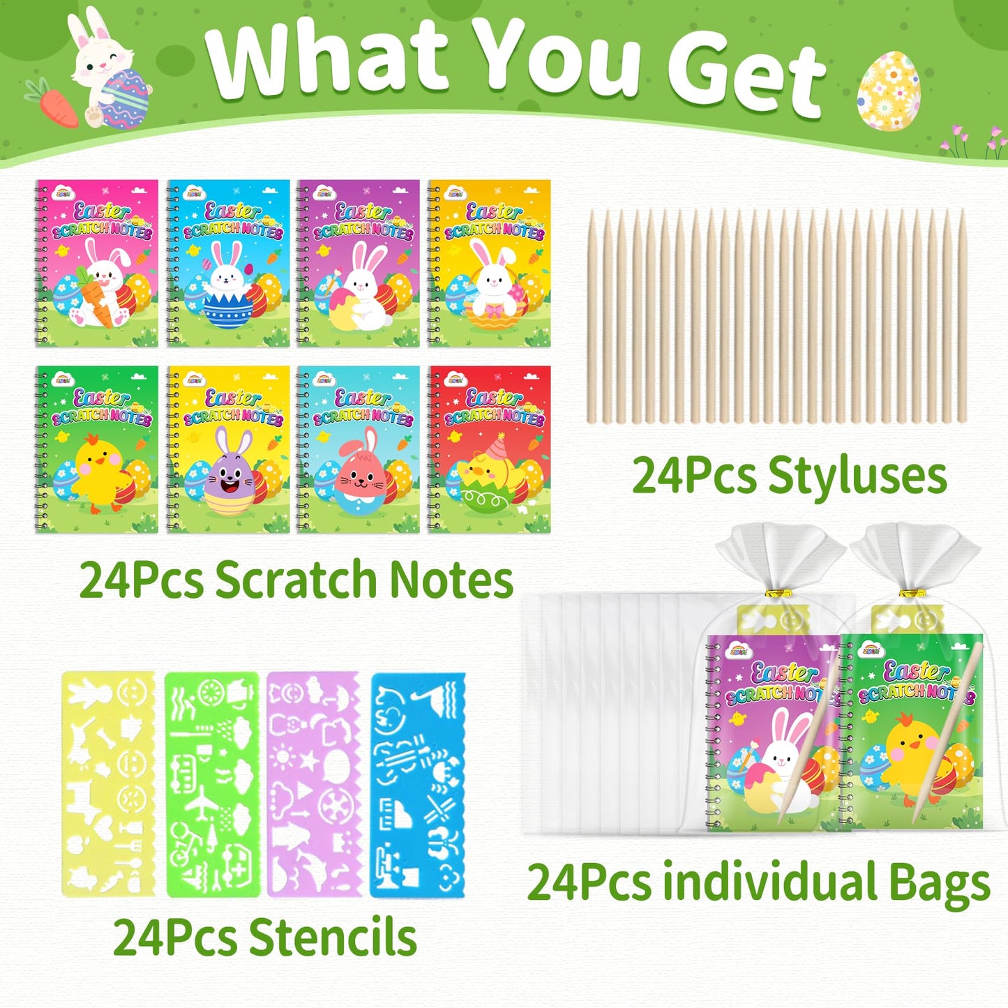 ZMLM Easter Classroom Gifts For Students: 24 Pack Scratch Rainbow Art Notebook Paper, Party Favors For Kids 4-8, Birthday Goodie Bags Stuffers, Student Prizes From Teacher, Kindergarten Toy