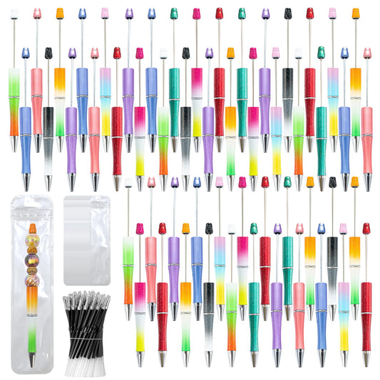 DASTTUIS 150 Pieces DIY Beadable Pen Kit – 50 Plastic Ballpoint Pens with Refills & Bags – School Supplies, Office Accessories & Decorative Items for Students & Teachers (Gradient Colors)