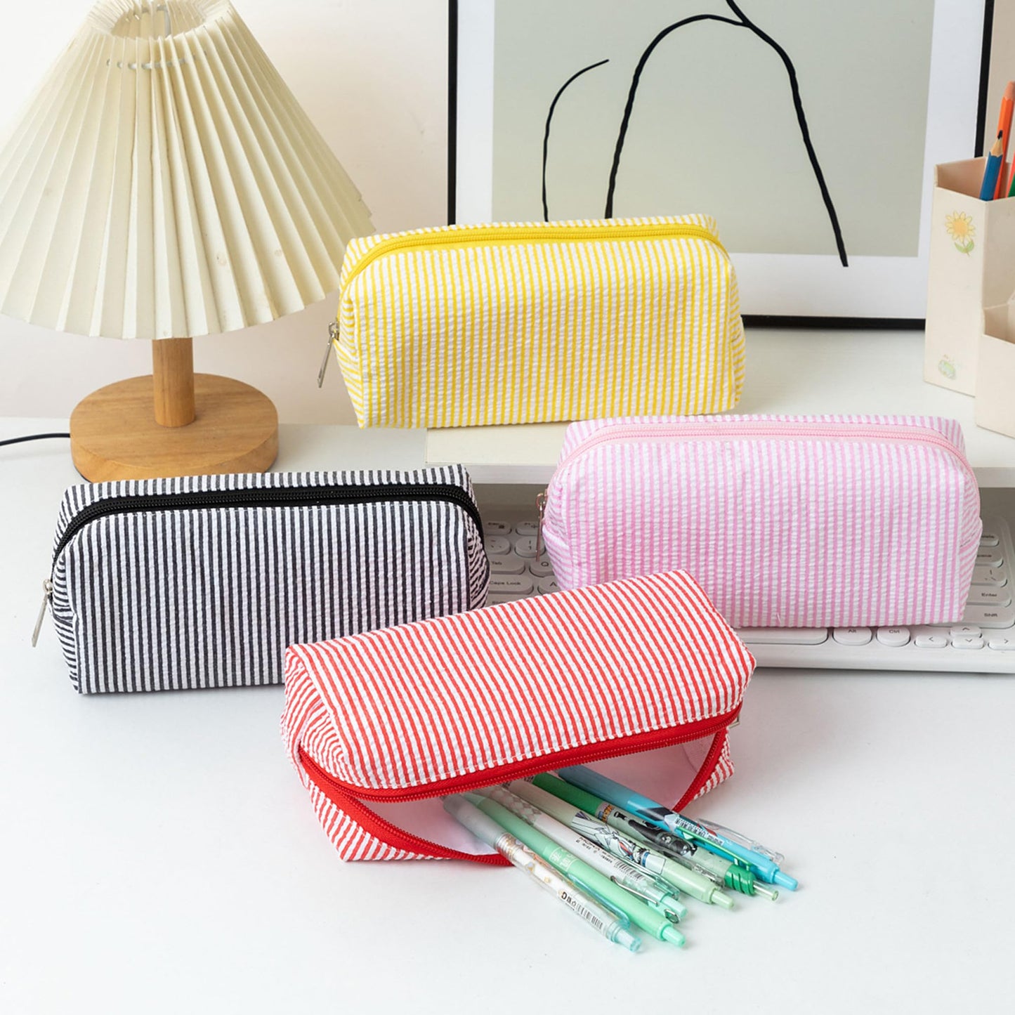 OZAOZ Cute Pencil Case Capacity Pencil Pouch Aesthetic Pen Bag Office Stationery Organizer Simple Sturdy Multifunctional Cosmetic Pouch (blue)