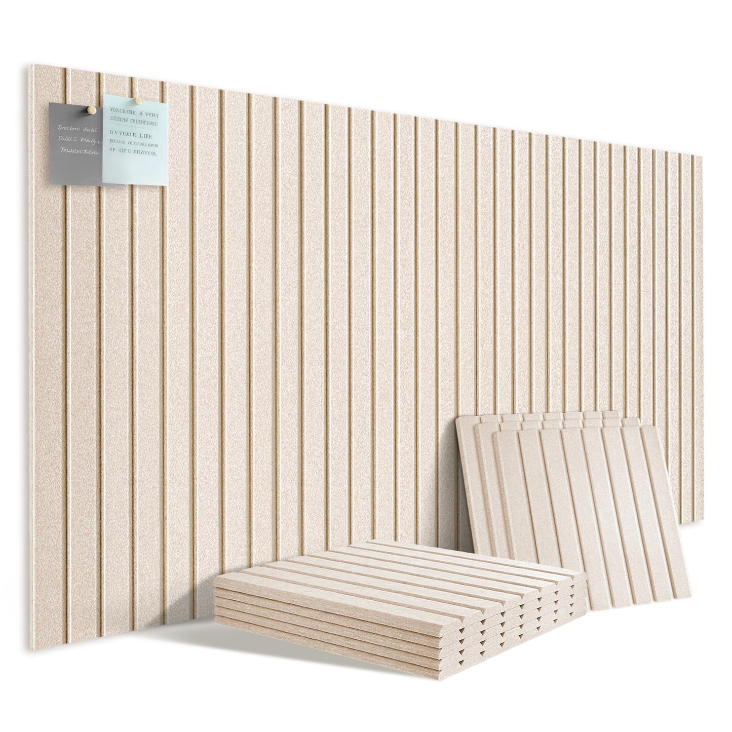 Large Felt Bulletin Board for Wall, 8 Pack 11.8'' x 11.8'' Felt Board Tiles, 48'' x 24'' Cork Board Alternative with Adhesive Tabs, Decorative Pin Board for Home Office, Dorm,Classroom(Light Tan)