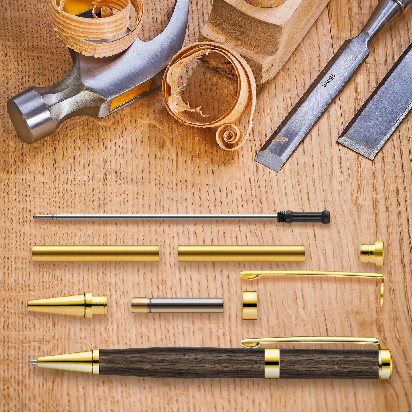 Colarr 10 Pcs Pen Kits for Wood Turning 7mm Slimline Pen Twist Kit with Refill Lathe Turning Supplies for Making Office Classroom Supplies DIY Friend Teacher Student Gifts(Gold)