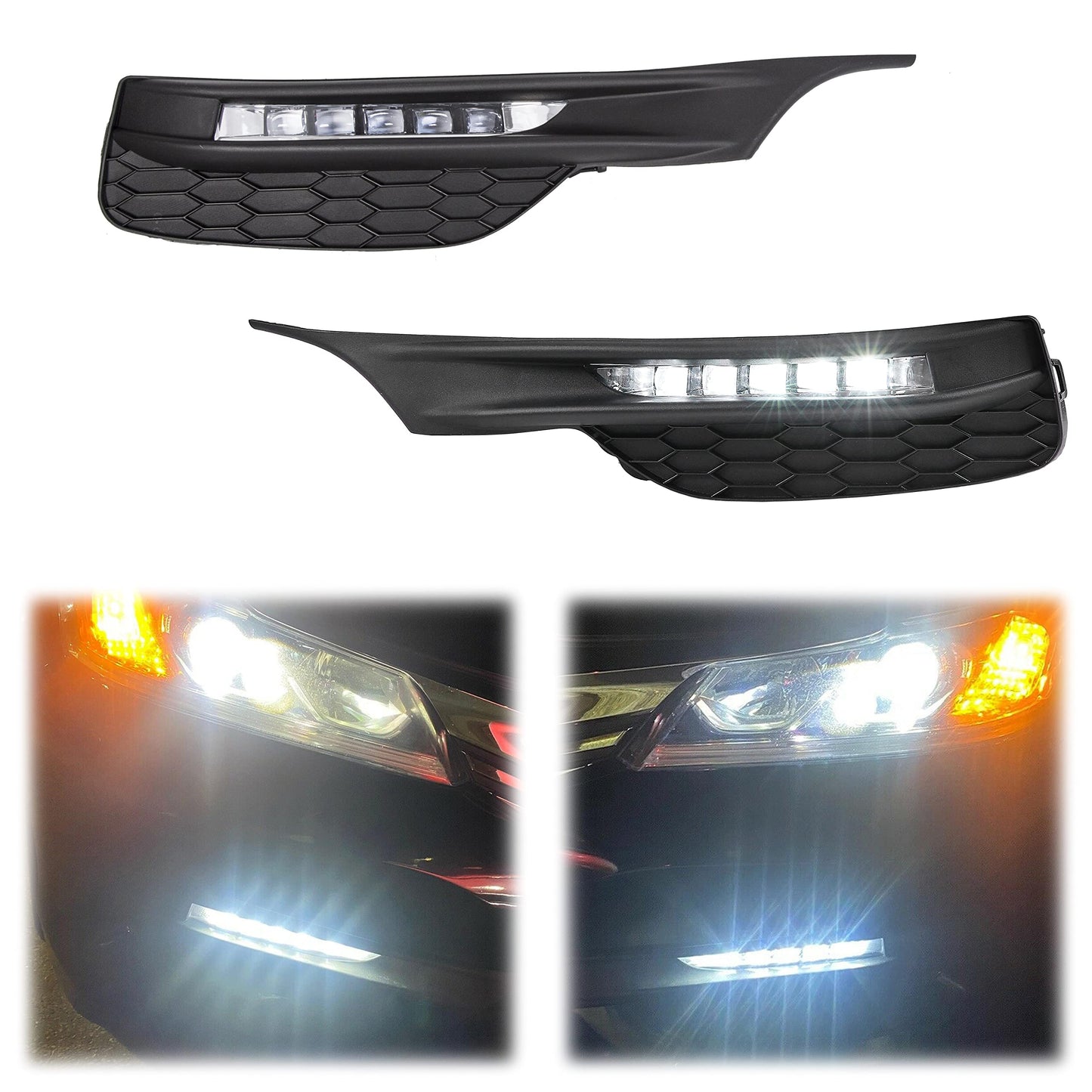 KUAFU High Power LED Fog Lights Kit for 2016-2017 Honda Accord Sedan, Black, Includes Switch, Bezel Covers & Relay Wiring