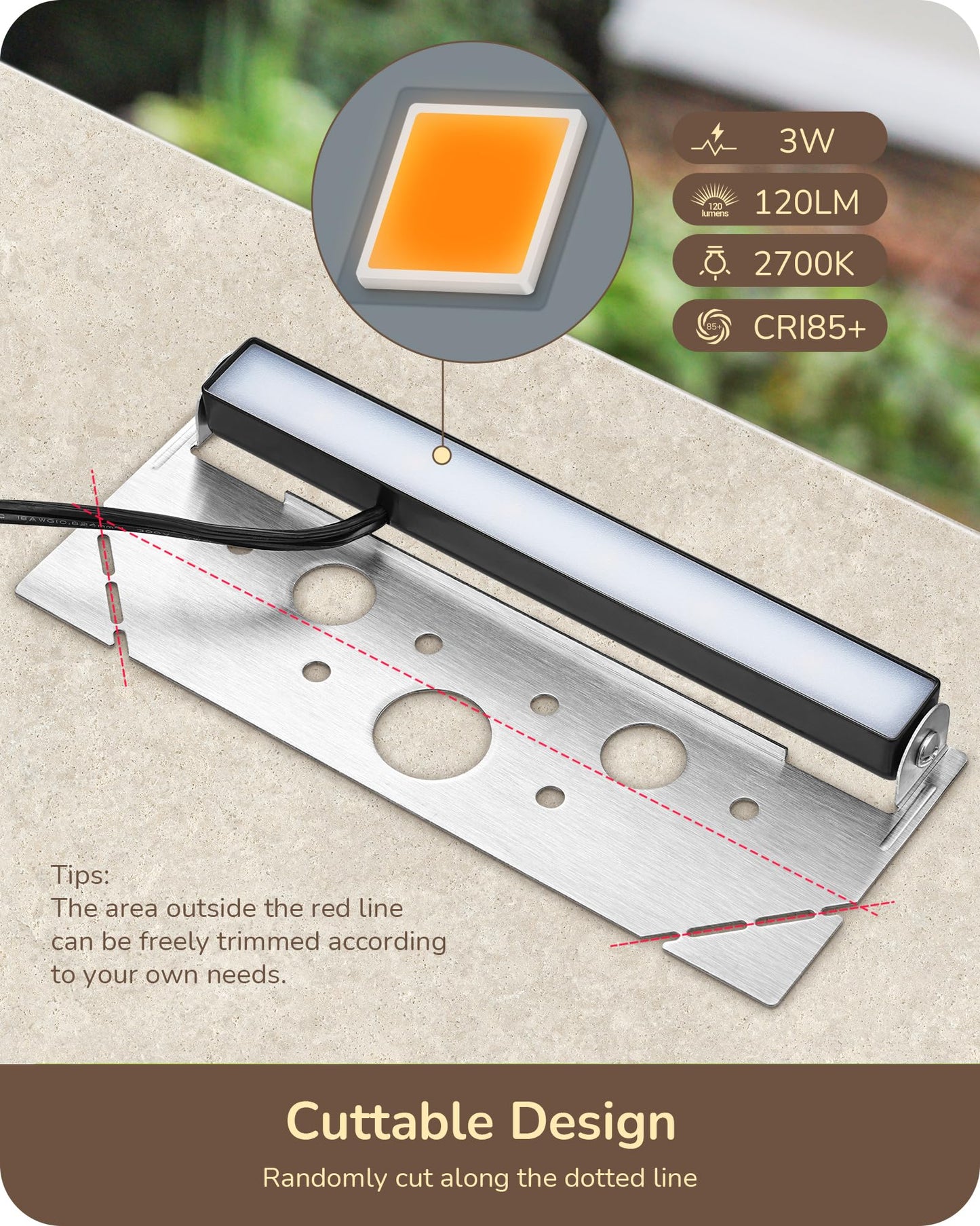 EDISHINE 7 in 270? Rotating LED Wall Lights, 12V AC/DC, 3W, 2700K, IP65 Waterproof, Aluminum, Silver, Model HLV