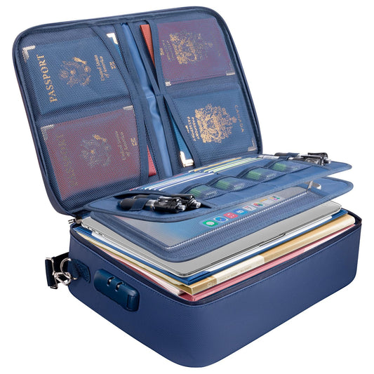 BALEINE Fireproof Document Box with Lock, Portable Fireproof Document Bag Waterproof Fire Proof File Boxes for Documents, File Organizer Box for Important Paperwork (Blue, 15''x11''x4'')