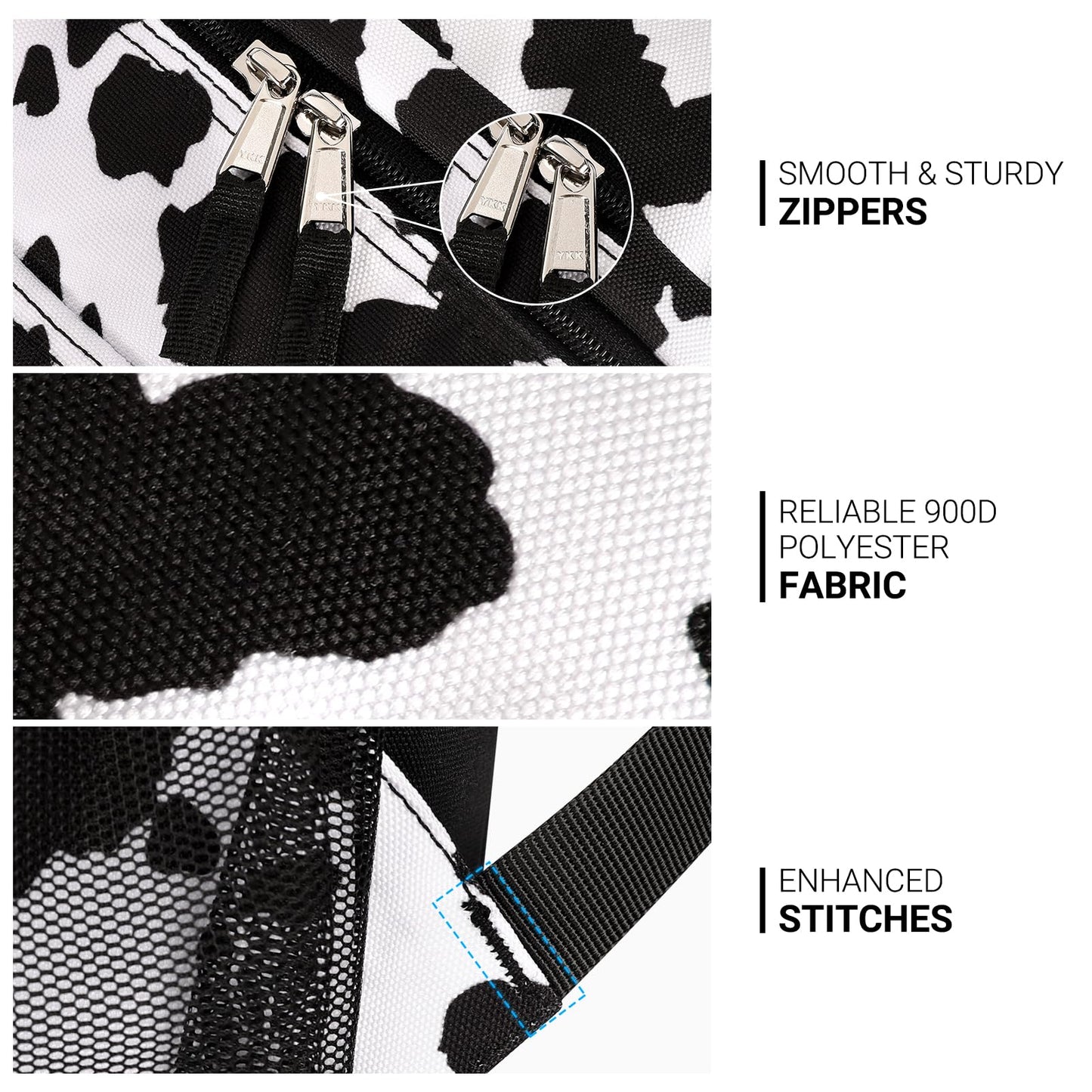 ZORFIN 26L Backpack for College, and Travel: Water Resistant Bookbag - Cow Print Black