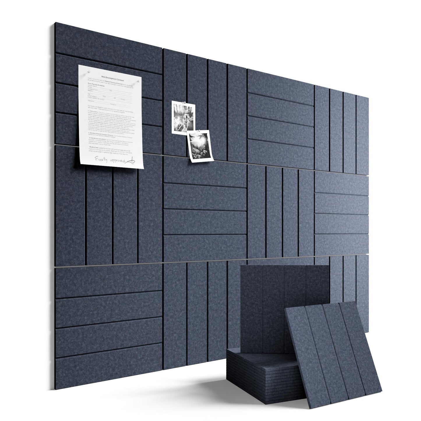 Fluxynara Felt Bulletin Board Tiles Large 48" x 36" Cork Board Alternative-12 Pack with 70 Adhesive Tabs, Thick Slat Wall Panels for Office Decor, Push Pin Board Wall Organizer Alternative -Navy Blue