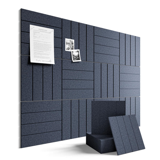 Fluxynara Felt Bulletin Board Tiles Large 48" x 36" Cork Board Alternative-12 Pack with 70 Adhesive Tabs, Thick Slat Wall Panels for Office Decor, Push Pin Board Wall Organizer Alternative -Navy Blue