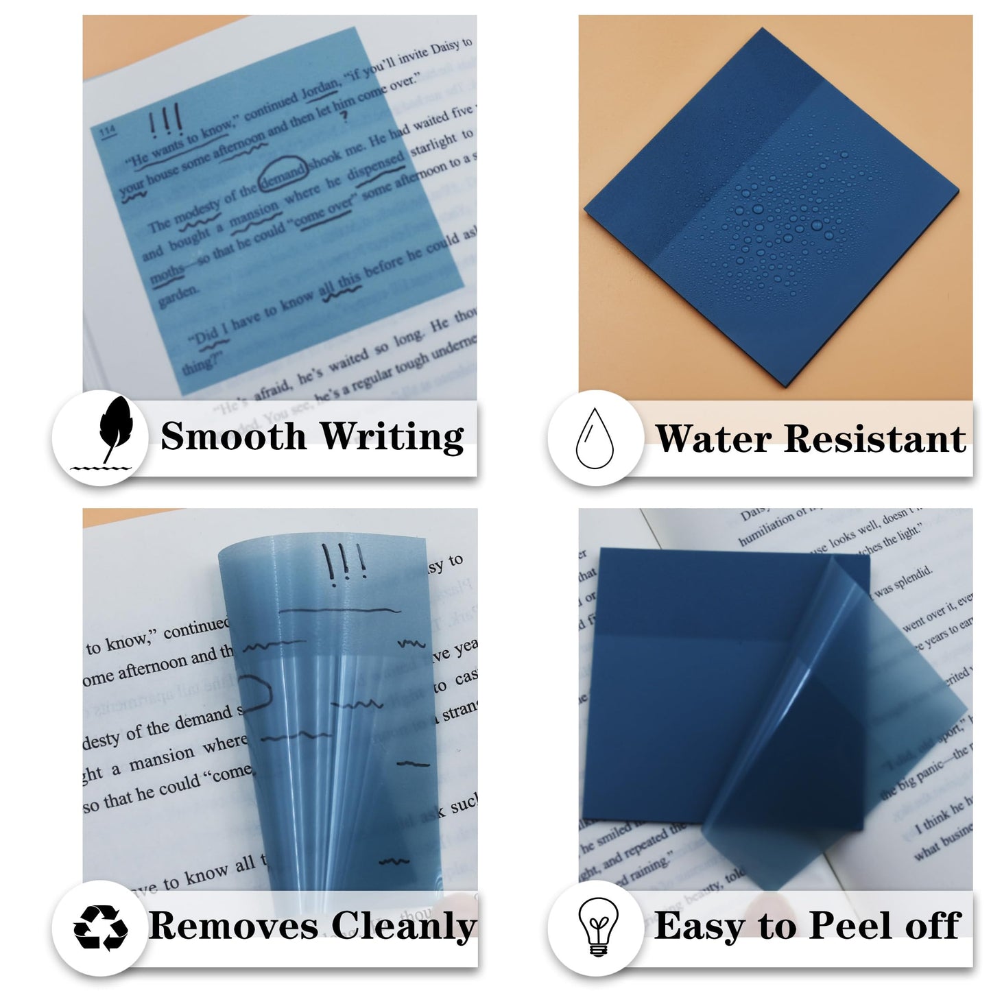 YOUDEFUL Translucent Sticky Notes, Cute Clear Sticky Notes, 3"x3" Waterproof Transparent Sticky Note Pads for Books Annotation, Clear Post it Notes for Bible Journaling Study