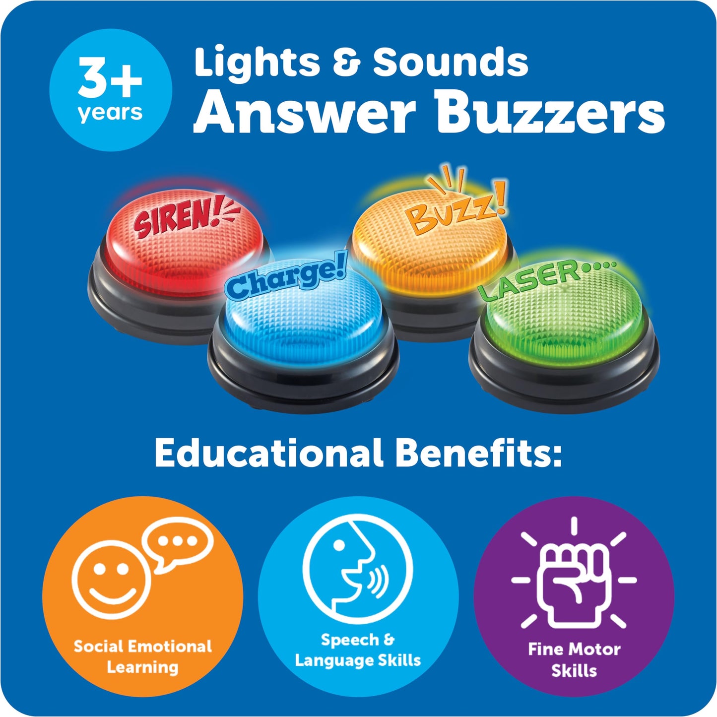 Learning Resources Lights and Sounds Buzzers - Classroom Must Haves Supplies, Kids Toys, Sound Effect Button, Family Game Shows For Trivia, Participation Tools Boys and Girls Birthday Gifts